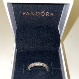Pandora - Silver and Enamel Hearts Ring - Cream + Silver - SZ 6 US / 52 EU